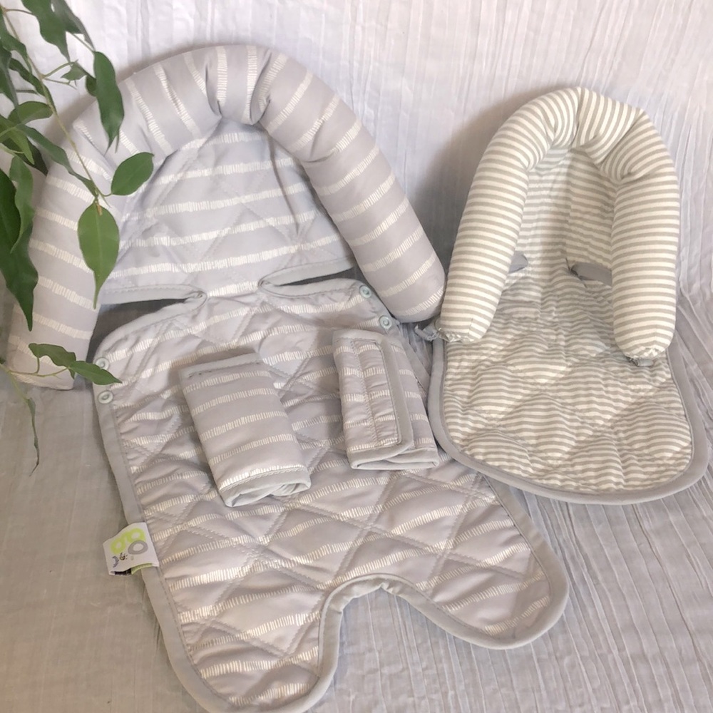 GO by Goldbug DUO 2 piece head support & strap cover set gray & white